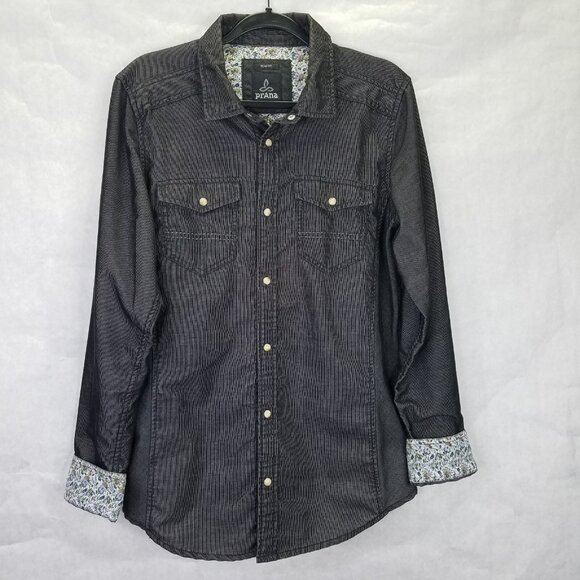 Prana Kellan Button Down Shirt Men’s M Cargo Slim Fit Grey Flip Cuff Pearl Snap - Picture 1 of 16
